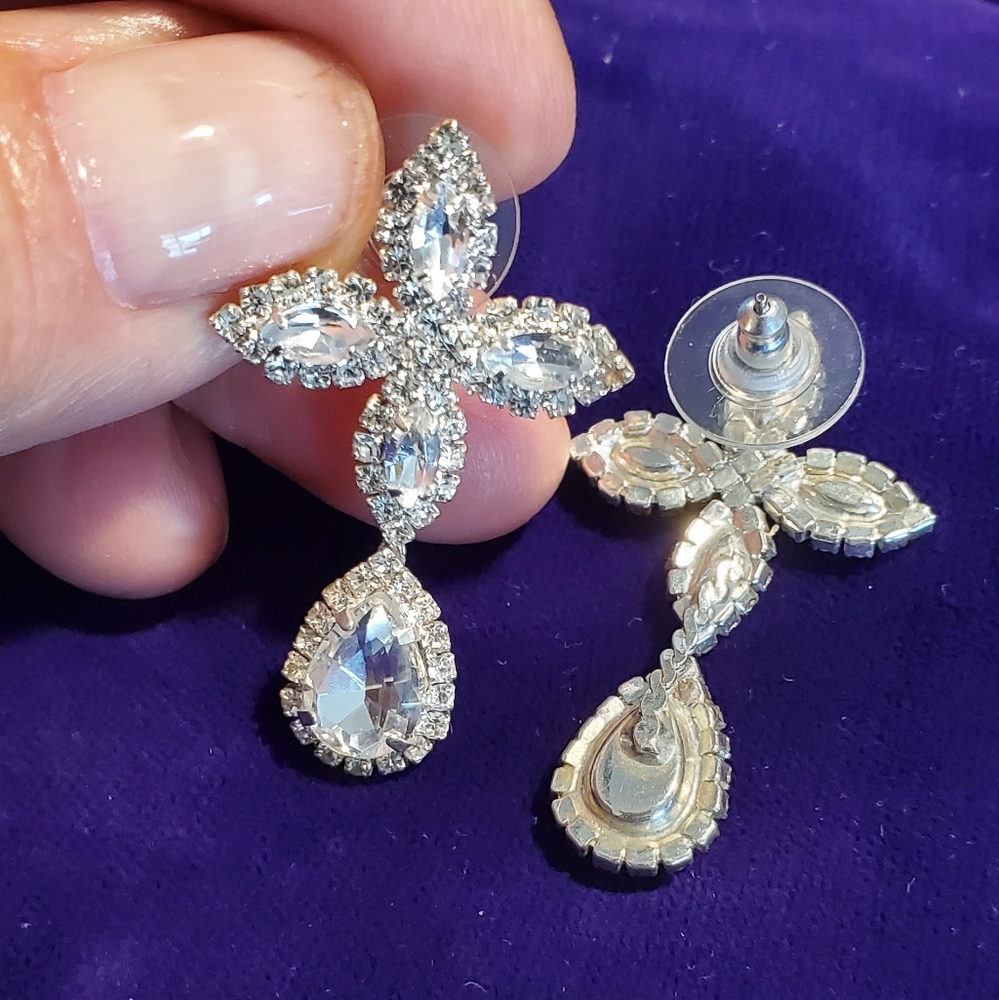 Silver pierced crystal earrings